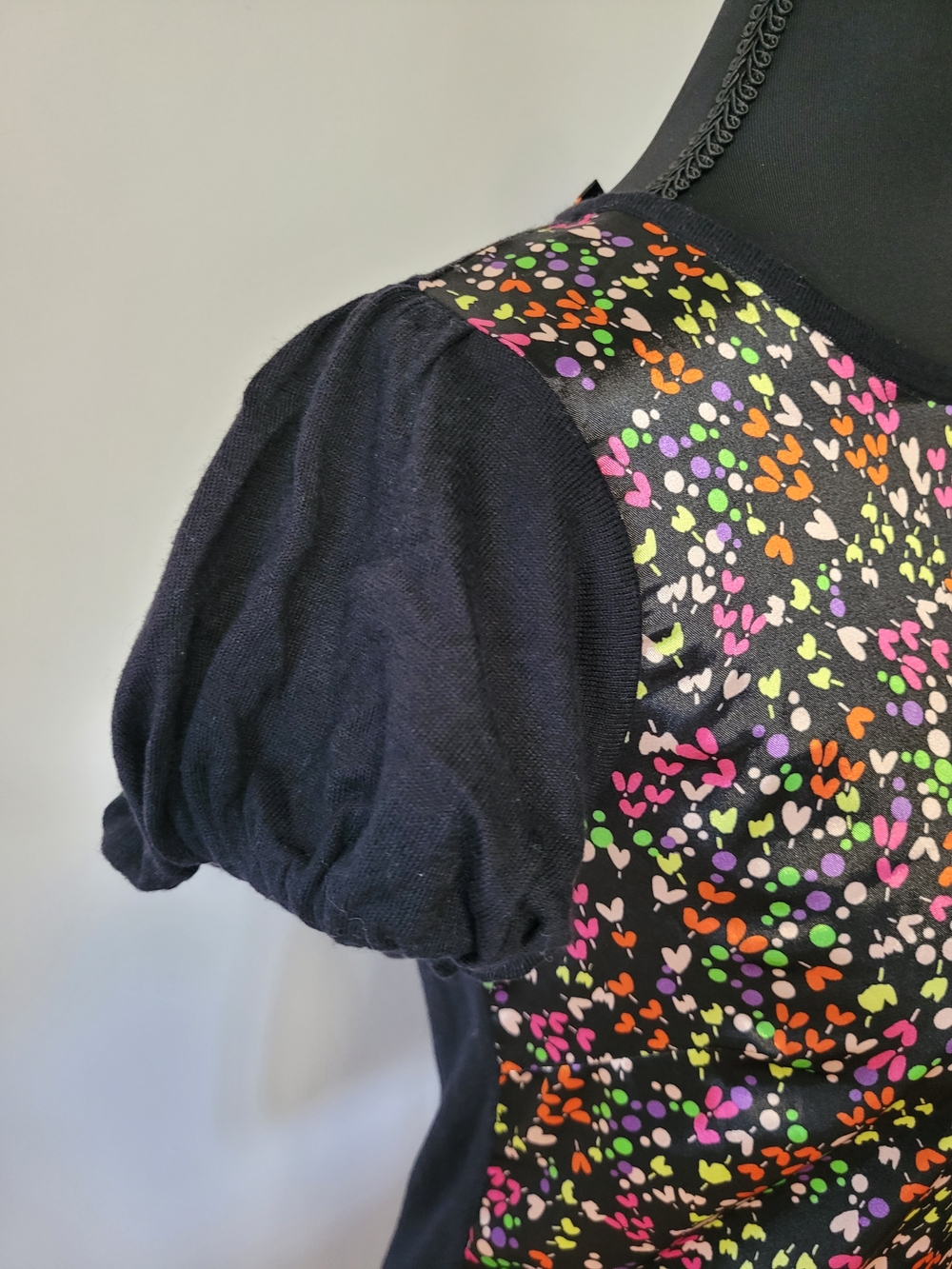Ted Baker Sophiey Floral Print Mixed Media Puff Sleeve Bow Back Top - Sz 1 (S) - Picture 5 of 11